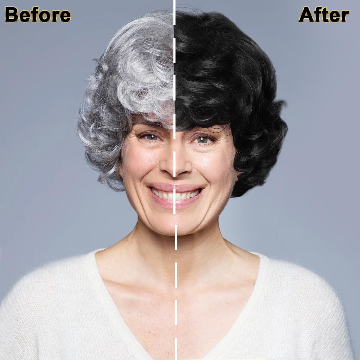 IIIMEIDU being applied to dry hair on hands to ensure even grey coverage