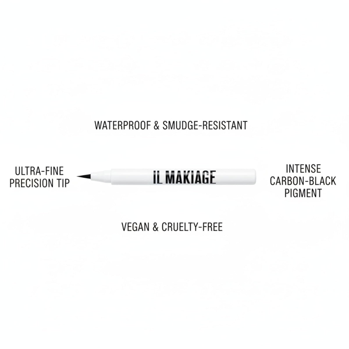 Il Makiage winged eyeliner on eye showing sharp, long-lasting definition