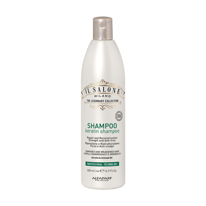 Il Salone Milano front bottle view showing 500ml professional keratin shampoo benefit repair
