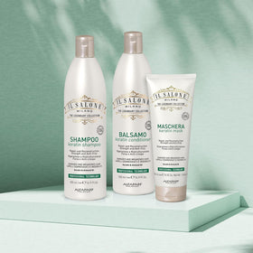 Il Salone Milano bottle staged on bathroom shelf conveying everyday salon-quality haircare