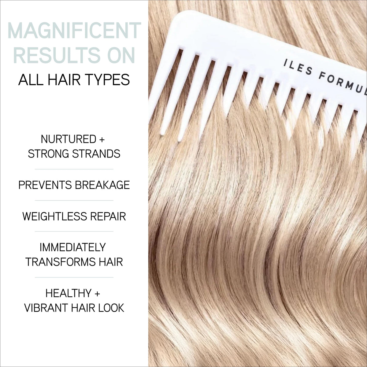 ILES FORMULA after-wash sleek shiny hair showing frizz control benefit