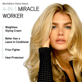 ILES FORMULA cream texture on fingertips, lightweight formula for smooth hair