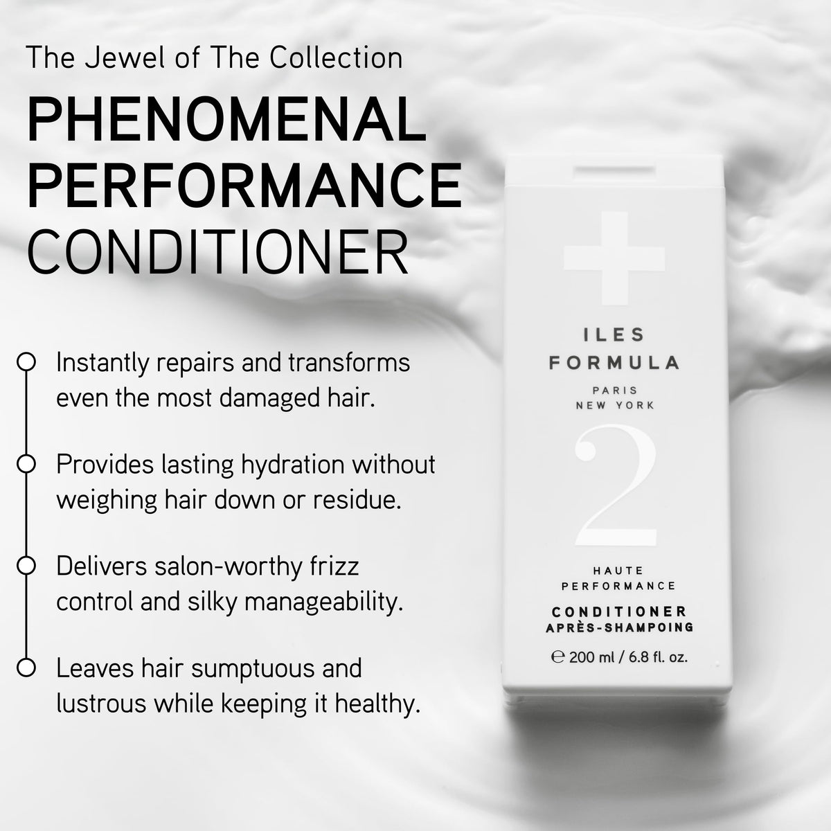 ILES FORMULA creamy conditioner texture close-up illustrating rich hydration