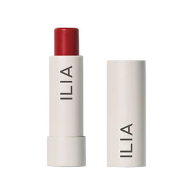 ILIA front packaging of Balmy Tint Heartbeats showing warm red shade and compact benefit