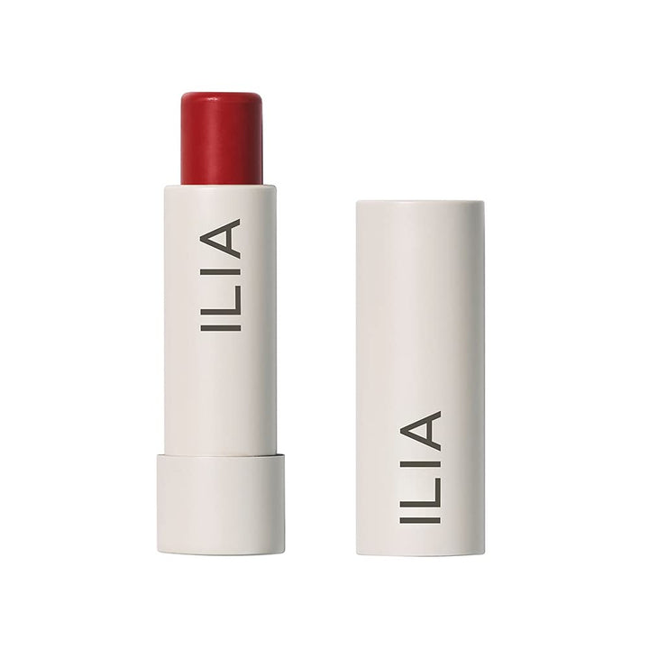 ILIA front packaging of Balmy Tint Heartbeats showing warm red shade and compact benefit
