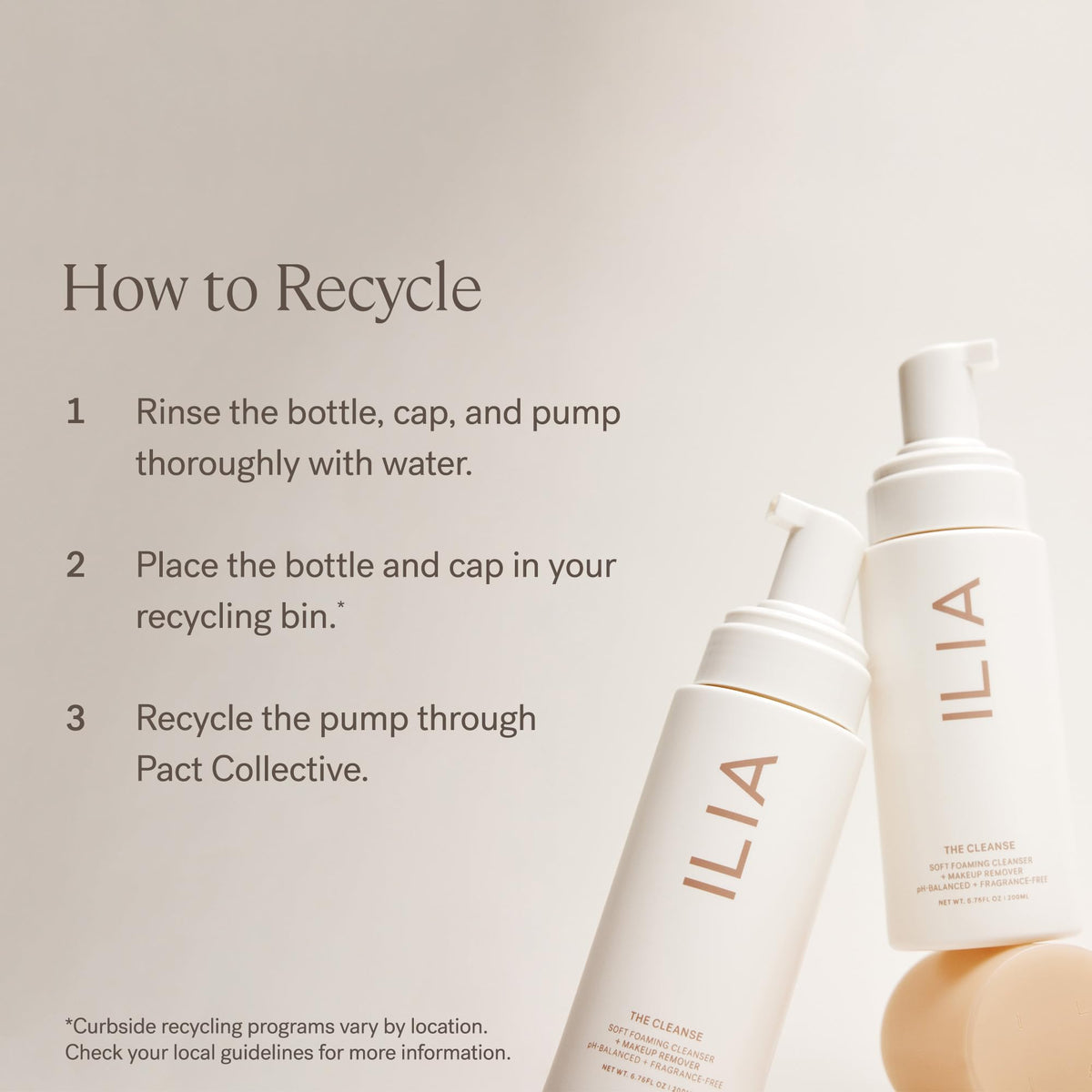 ILIA cleanser on bathroom shelf styled with towels indicating routine-ready skincare