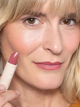 ILIA close-up of lipstick texture highlighting rich pigment and hydrating sheen