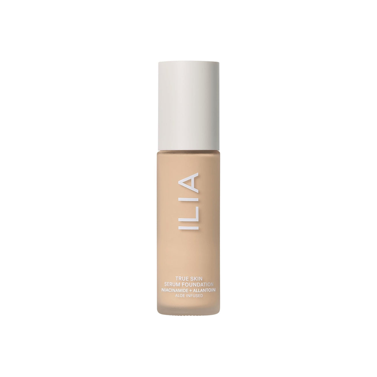 ILIA model wearing foundation showing natural finish and skin-like result