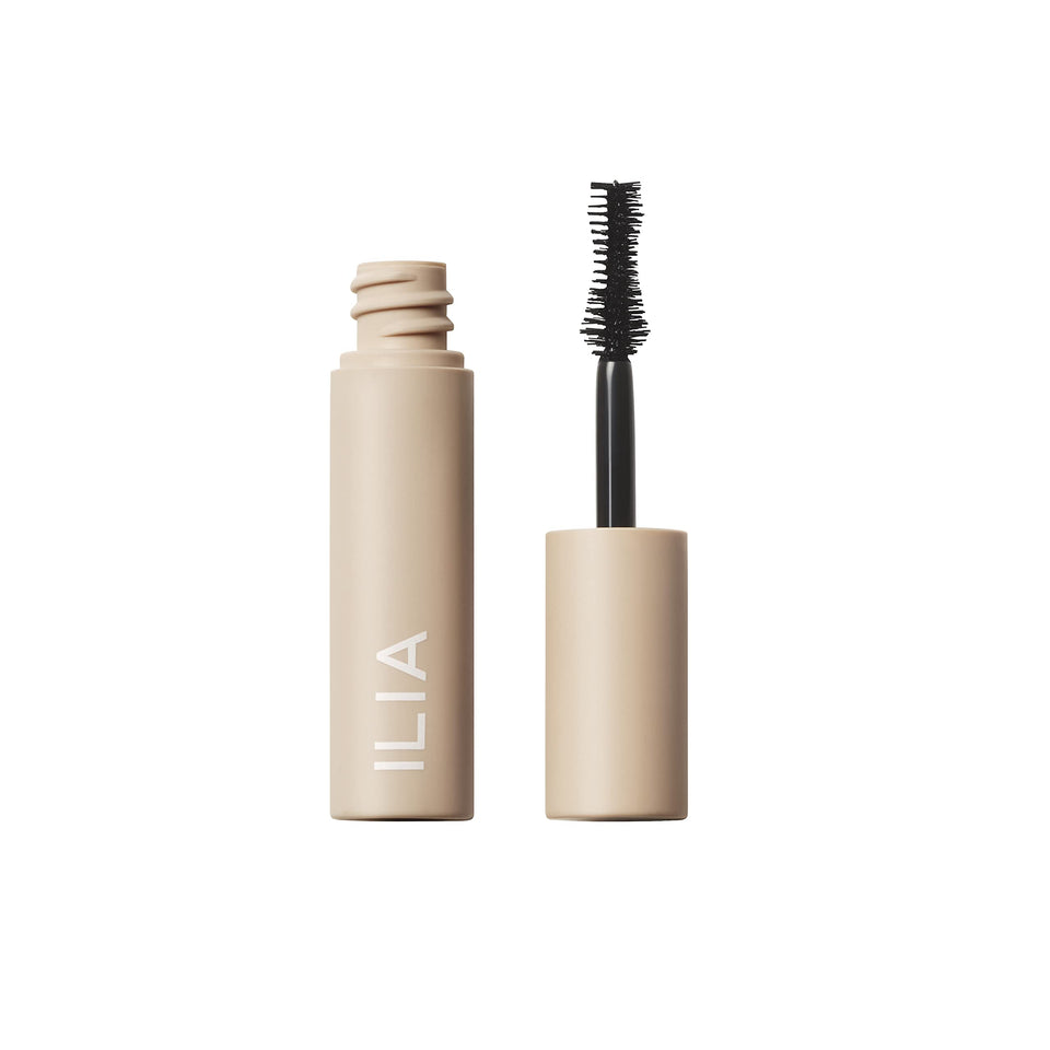 ILIA front packaging of Fullest Volumizing Mascara showing travel-size convenience and clean design