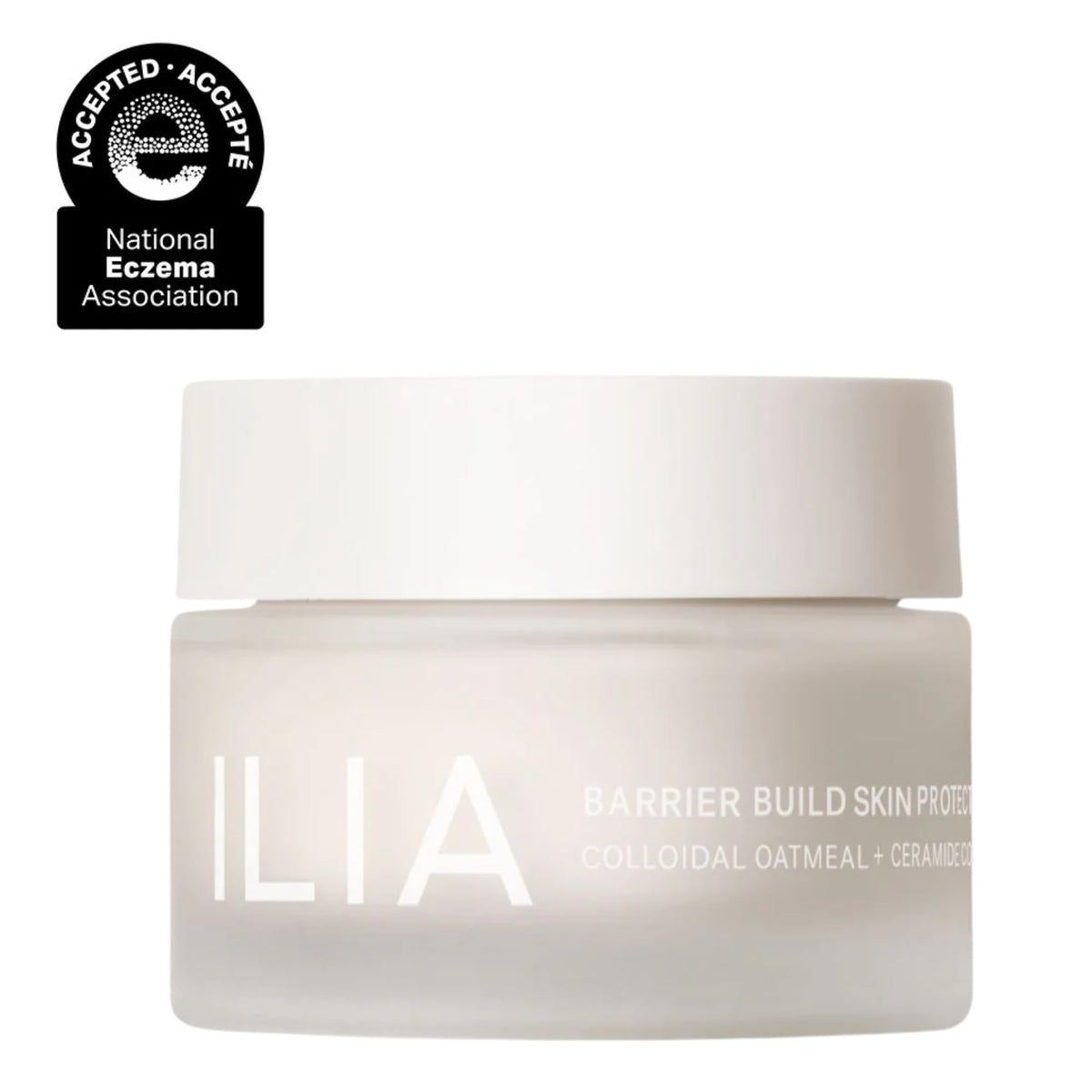 ILIA jar open to reveal smooth cream surface, highlighting clean formulation