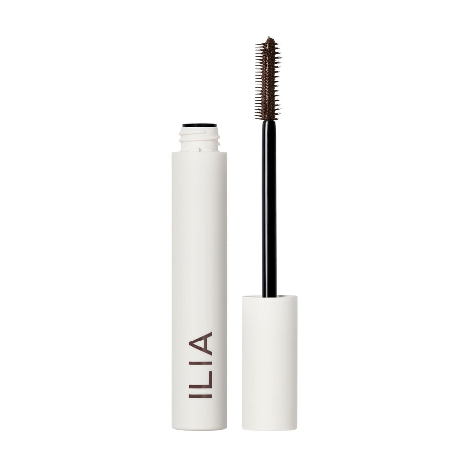 ILIA mascara front packaging showing rich brown shade and clean formula benefits