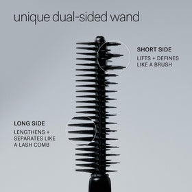 ILIA size comparison next to a coin showing compact travel-friendly mascara