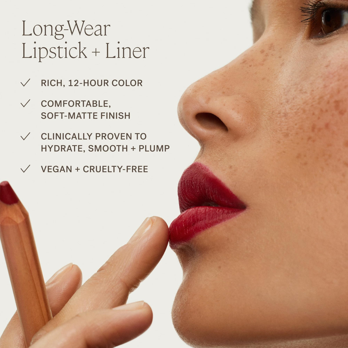 ILIA lip sketch next to ingredients bottle highlighting hyaluronic and seaweed benefits