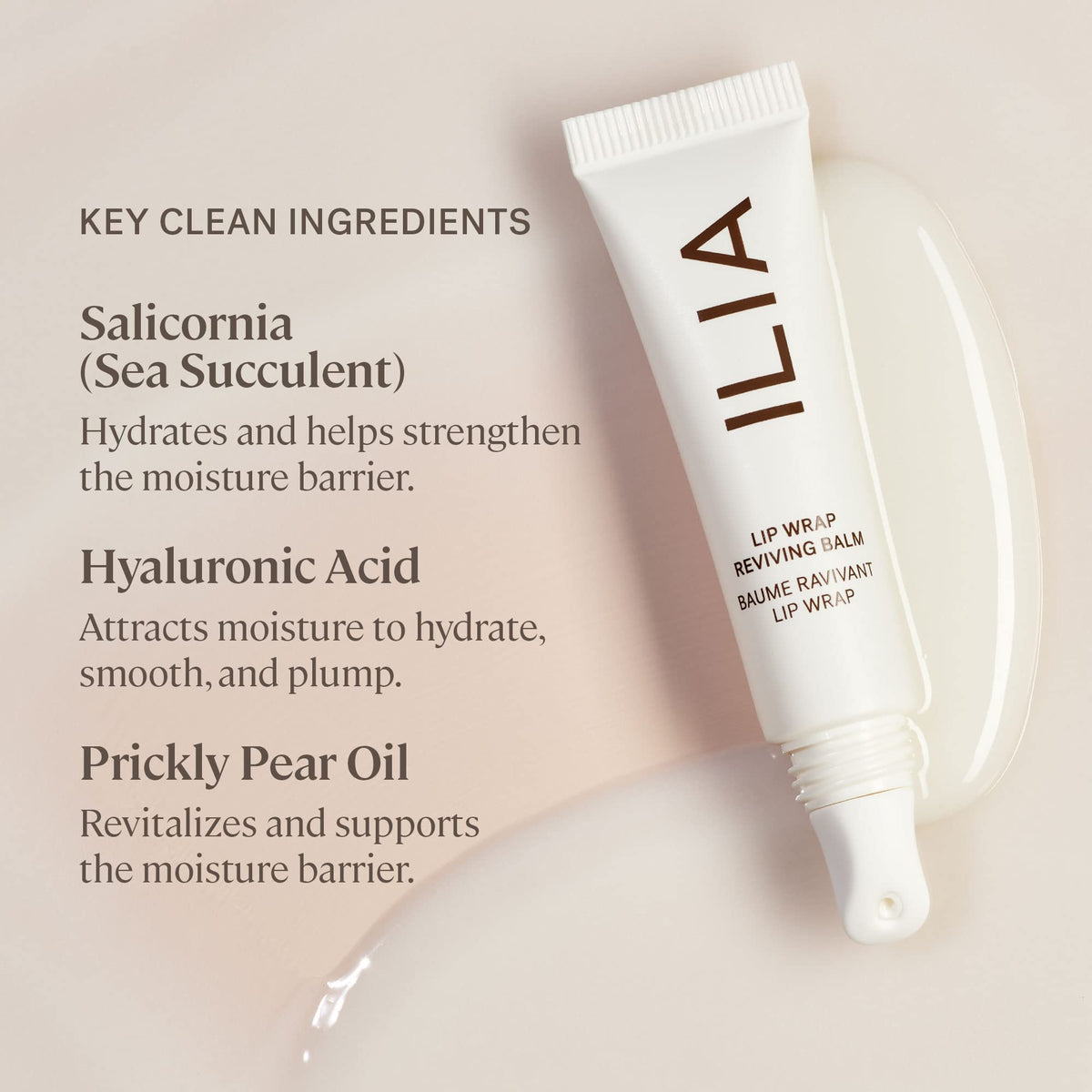 ILIA before-and-after lips comparison showing smoother, plumper-looking results