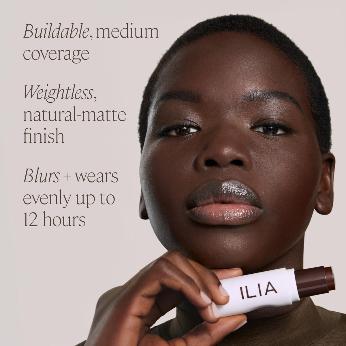 ILIA product with box flatlay highlighting clean formulation and labeling