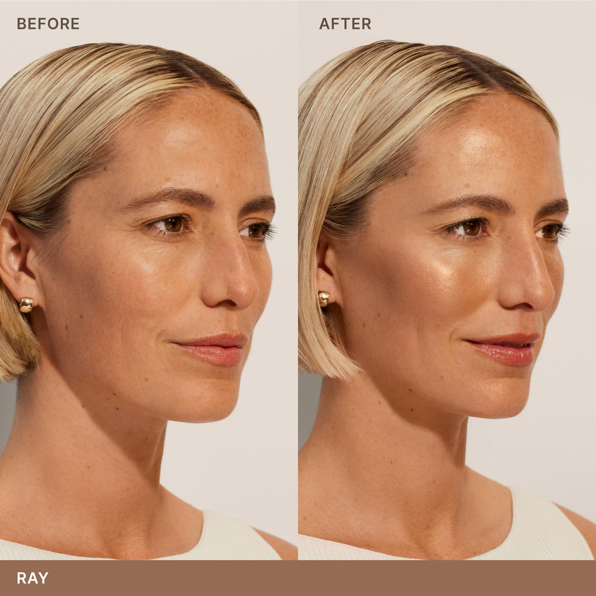 ILIA brush applying bronzer along cheekbone demonstrating sculpting and natural warmth