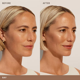 ILIA brush applying bronzer along cheekbone demonstrating sculpting and natural warmth