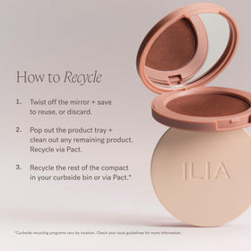 ILIA lifestyle model in daylight wearing Sunshift to show natural sun-kissed effect