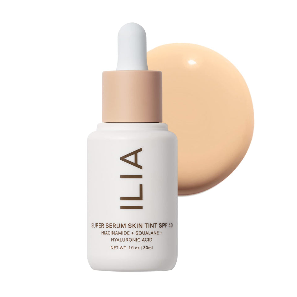 ILIA front bottle in Balos ST3 showing sleek packaging and SPF benefit