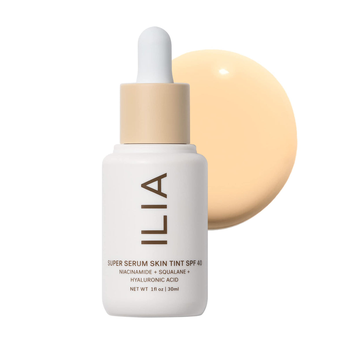 ILIA front packaging showing bottle and SPF benefit