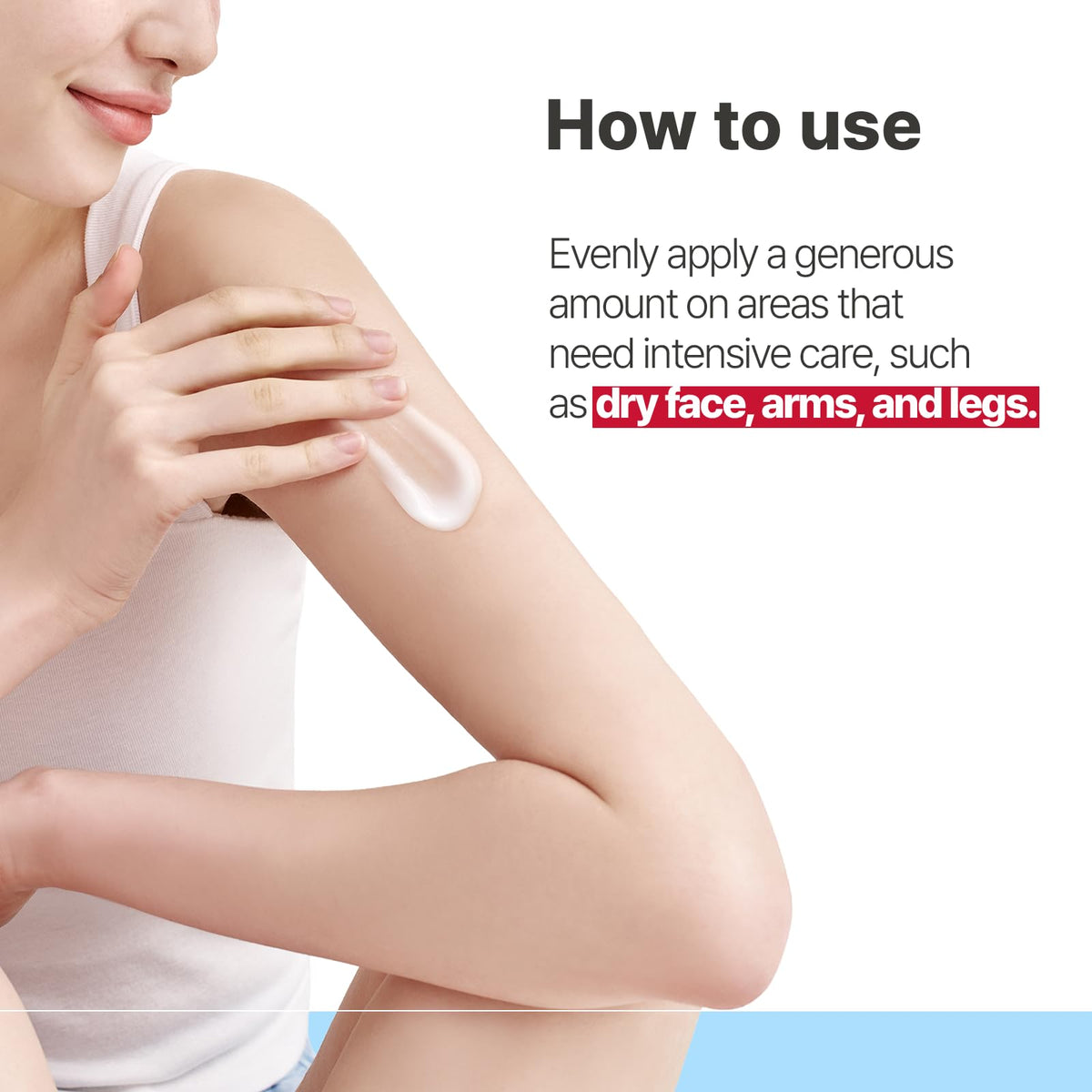 Illiyoon applying lotion to forearm demonstrating soothing hydration benefit
