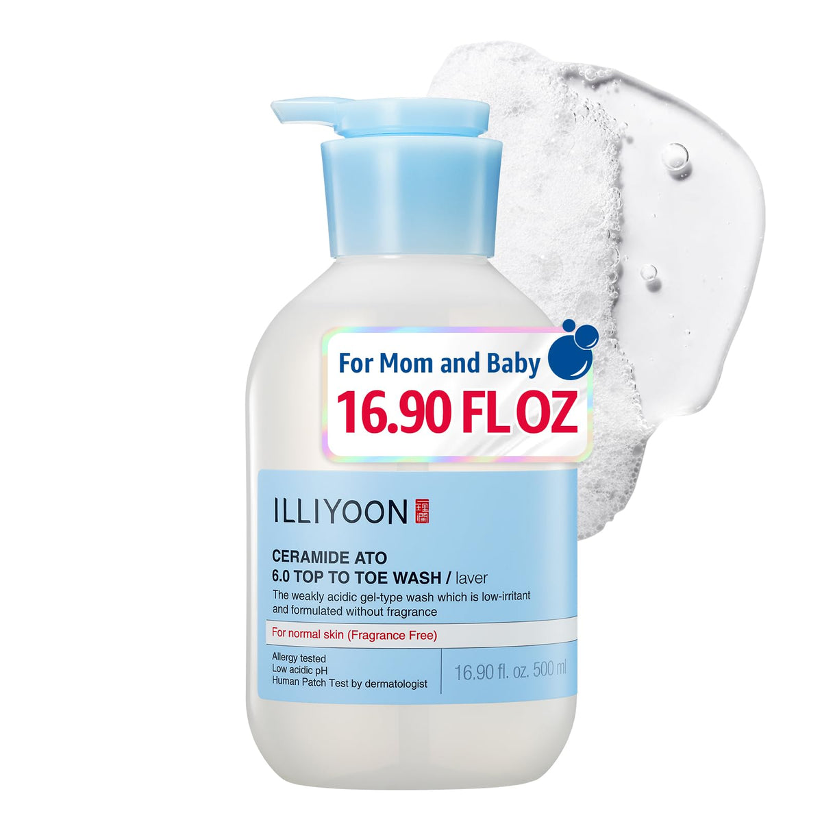 Illiyoon front bottle 500ml showing clear packaging and gentle branding benefit: easy identification