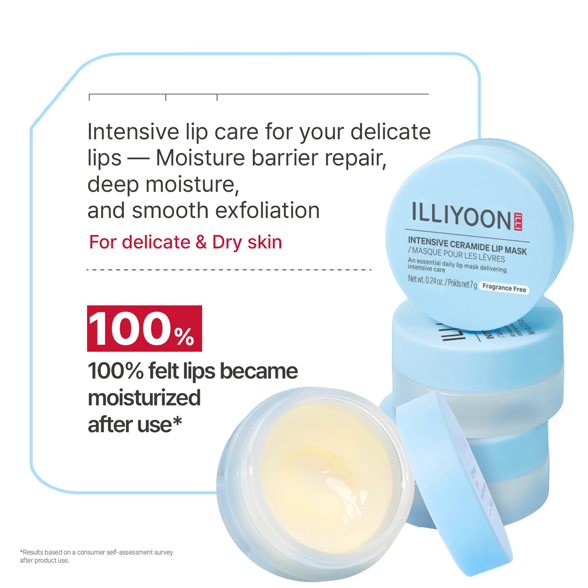 Illiyoon lip mask being swiped on lips, demonstrates barrier repair and hydration