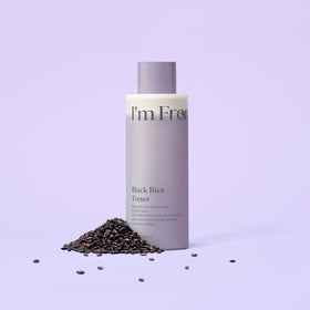 I'm from black rice toner closeup label highlighting fermented black rice and key ingredients