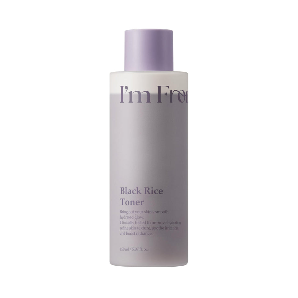 I'm from black rice toner front packaging showing bottle and label for clear identification