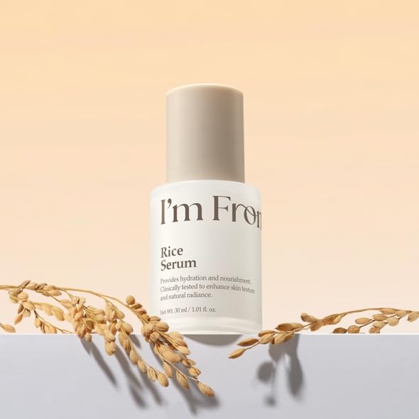 I'm From rice serum droplet on skin demonstrating quick absorption and glow