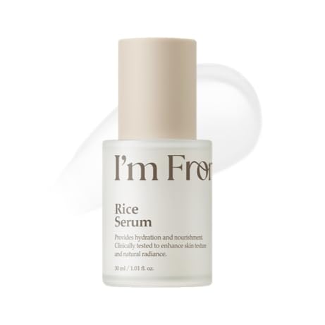 I'm From rice serum front bottle showing sleek glass and dewy finish