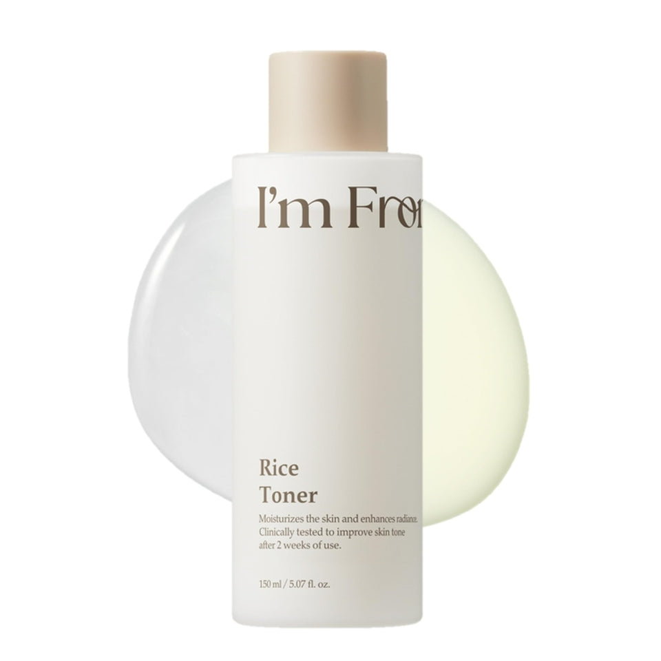 I'm from rice toner front bottle showing clean packaging and hydration benefit