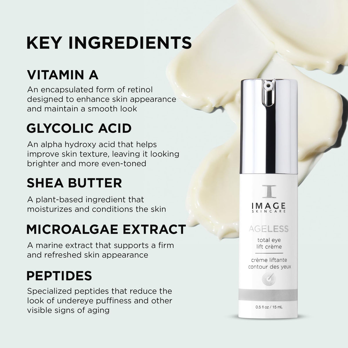 IMAGE Skincare AGELESS label close-up highlighting key actives like glycolic acid