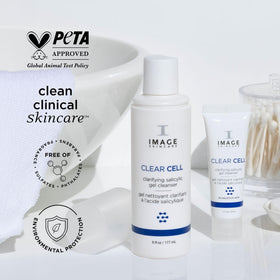 IMAGE Skincare ingredient label close-up on CLEAR CELL highlighting 2% salicylic