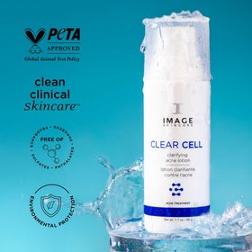 IMAGE Skincare ingredient label detail showing benzoyl peroxide and soothing botanicals