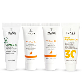 IMAGE Skincare front packaging of the four-step travel kit showing contents and benefits