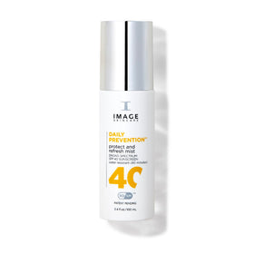 IMAGE Skincare front packaging showing SPF 40 mist and portable size benefit