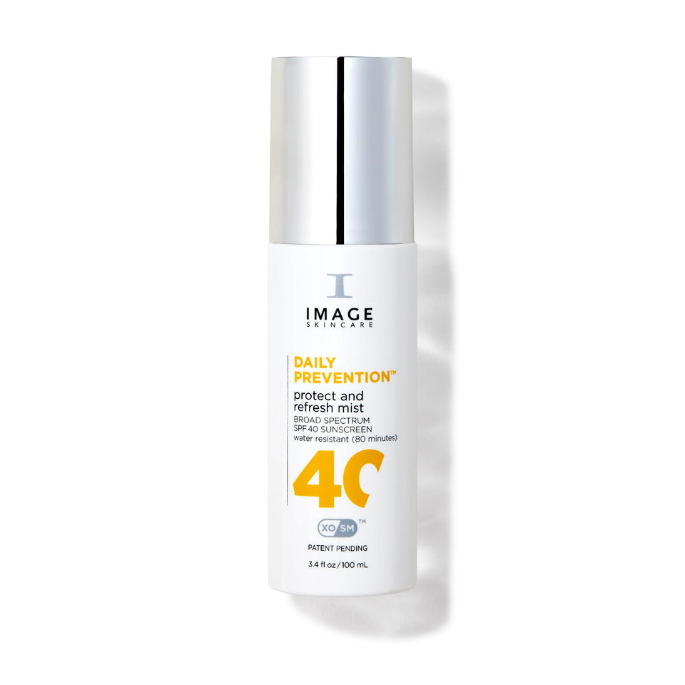 IMAGE Skincare front packaging showing SPF 40 mist and portable size benefit