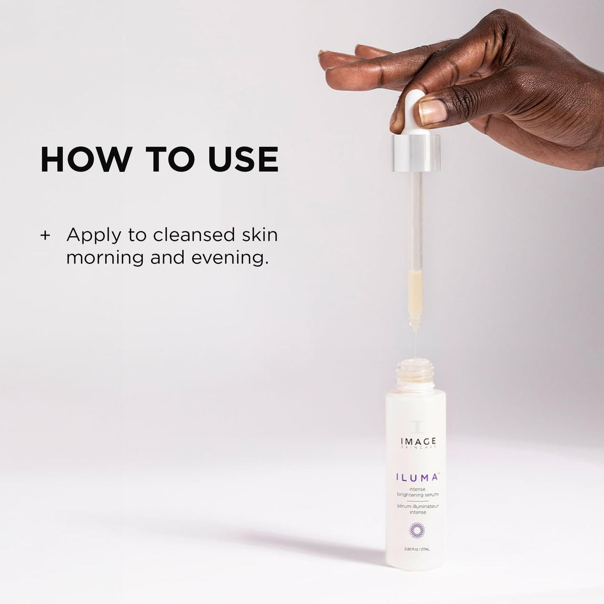 IMAGE Skincare ILUMA bottle in hand showing size and easy application
