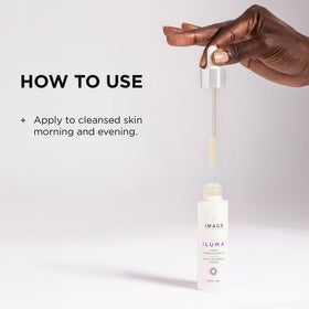 IMAGE Skincare ILUMA bottle in hand showing size and easy application