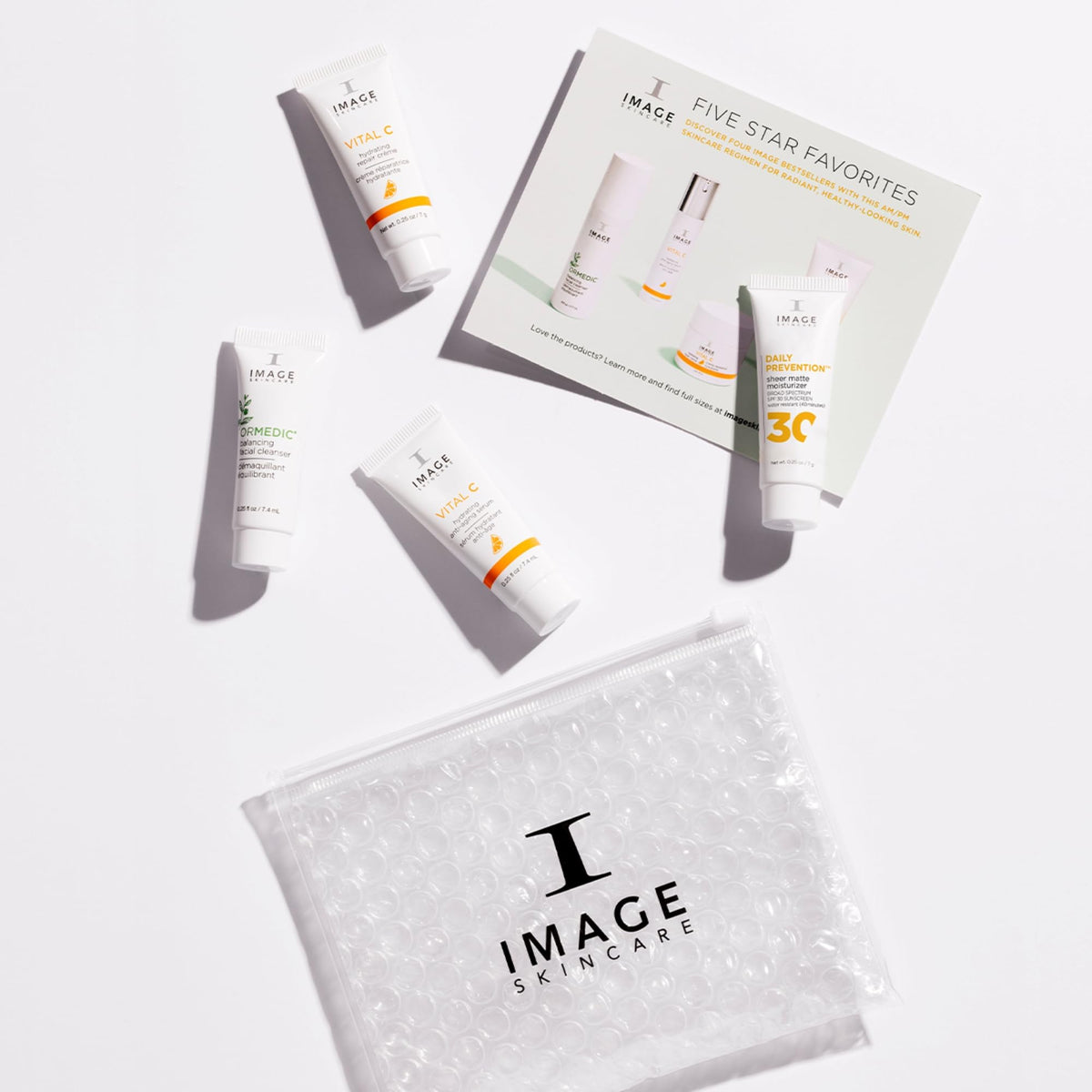 IMAGE Skincare set staged on bathroom counter to show everyday routine convenience
