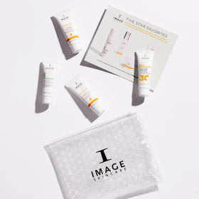 IMAGE Skincare set staged on bathroom counter to show everyday routine convenience