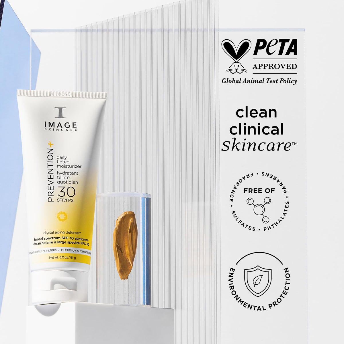 IMAGE Skincare layered over serum in a bathroom scene for everyday routine benefits