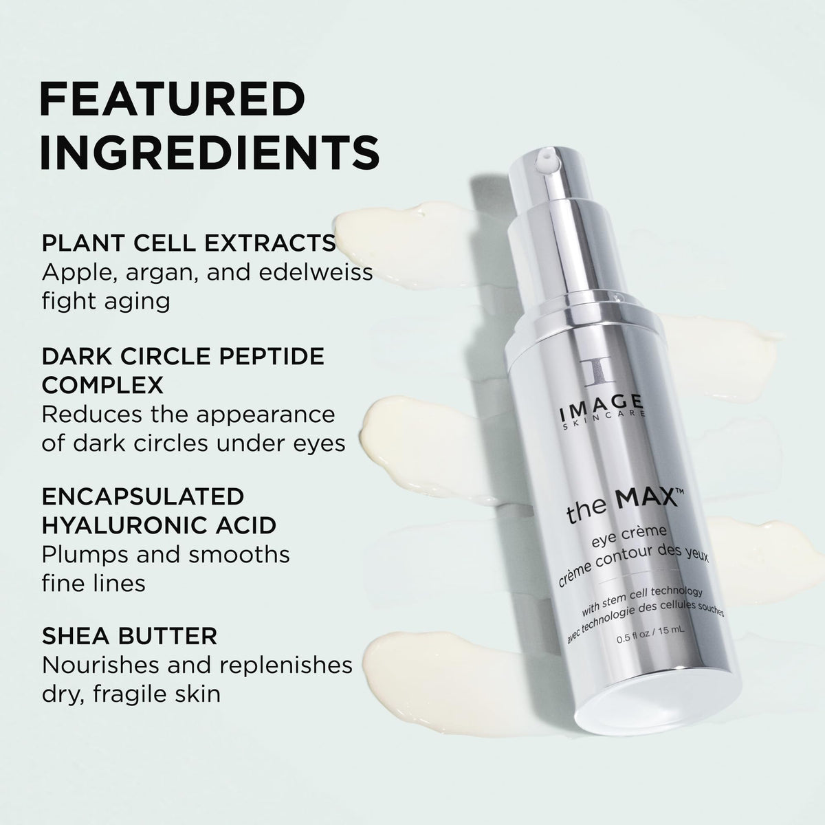 IMAGE Skincare MAX Eye Crème held in hand showing 0.5 oz scale for travel-friendly use