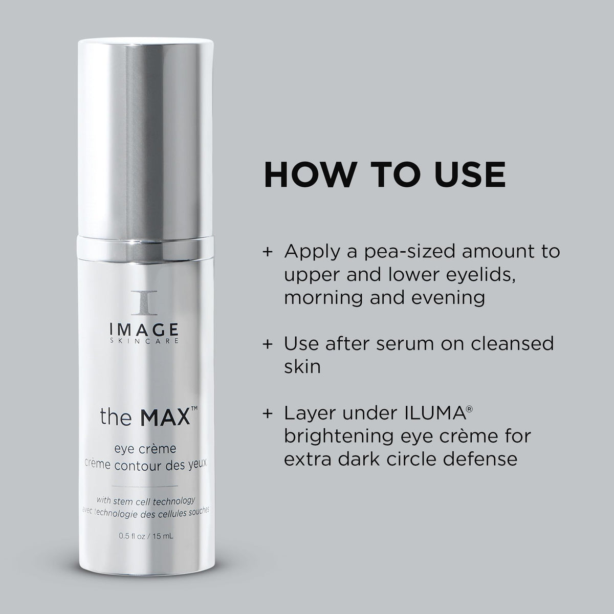 IMAGE Skincare MAX Eye Crème retail packaging box emphasizing professional-grade formulation
