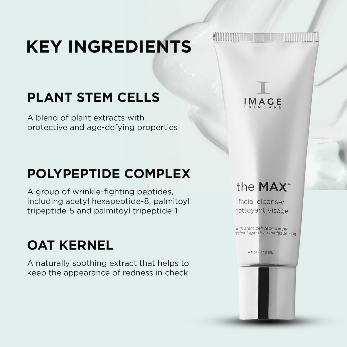 IMAGE Skincare MAX Facial Cleanser held in hand showing 4 fl oz scale for size and portability