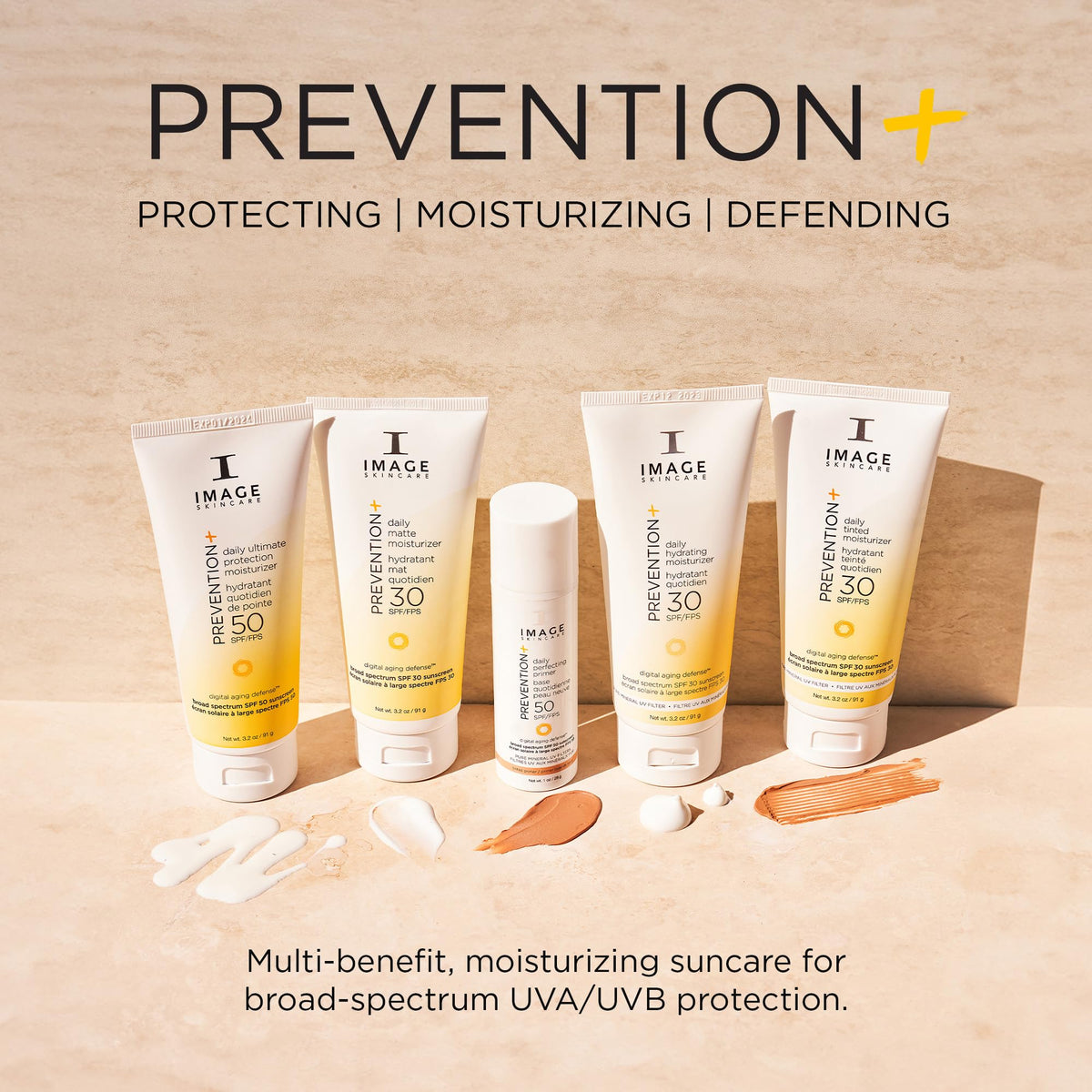 IMAGE Skincare swatches on varied skin tones proving no white cast and natural look