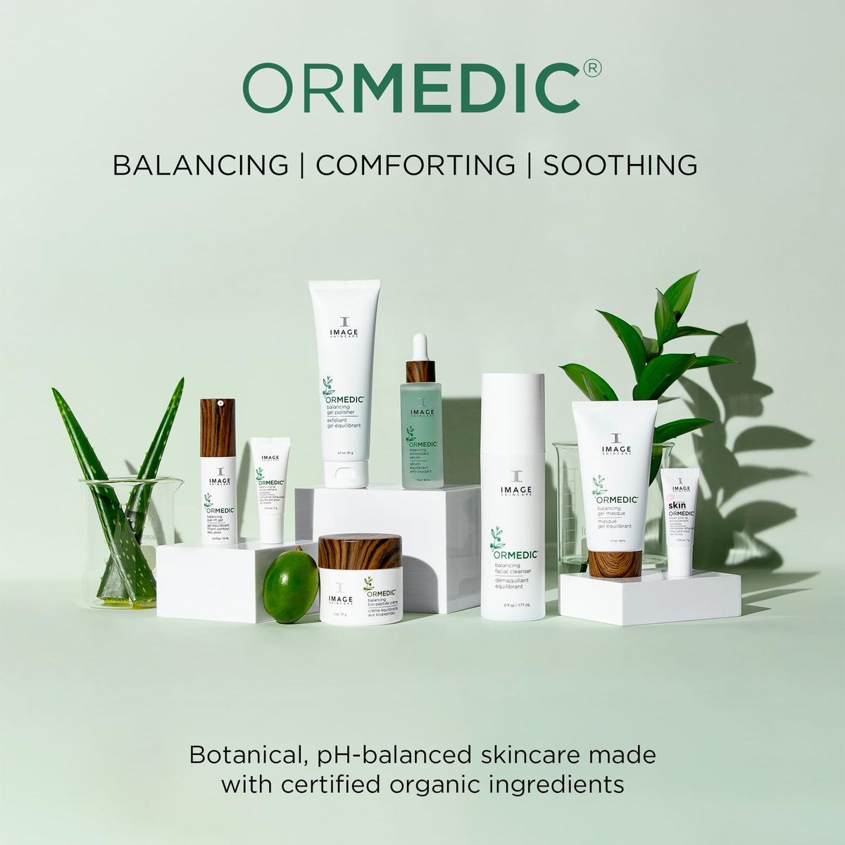IMAGE Skincare on bathroom vanity in lifestyle scene creating calming routine benefit
