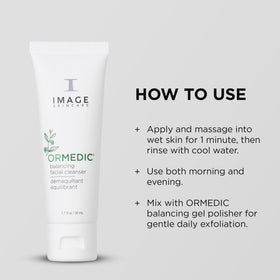 IMAGE Skincare ORMEDIC bottle on bathroom sink in routine setting showing daily use benefit
