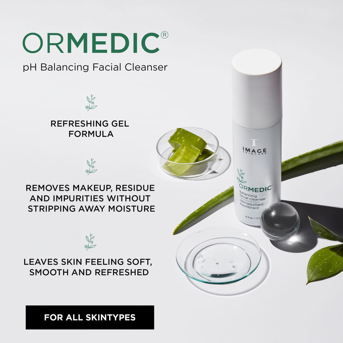 IMAGE Skincare pump and label detail highlighting active botanicals